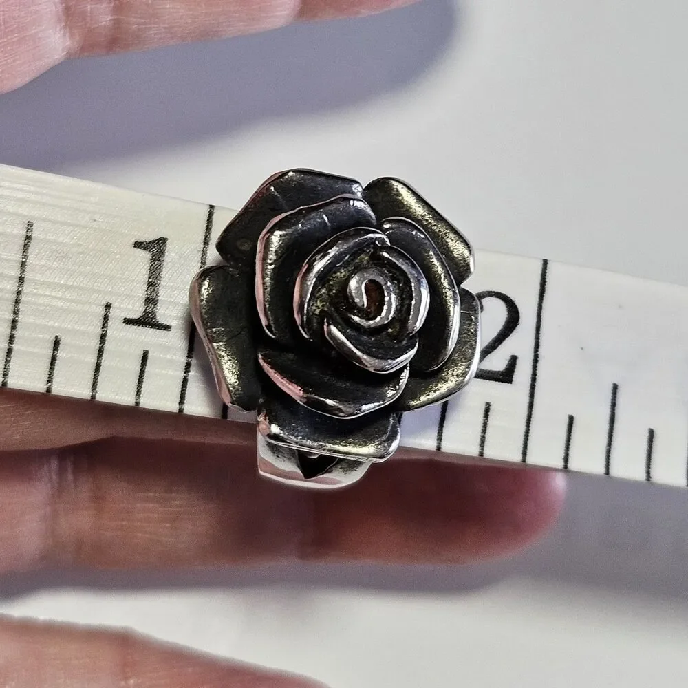 Spikes Stainless Steel Floral Rose Ring Size 8 Silver Tone Three Dimensional